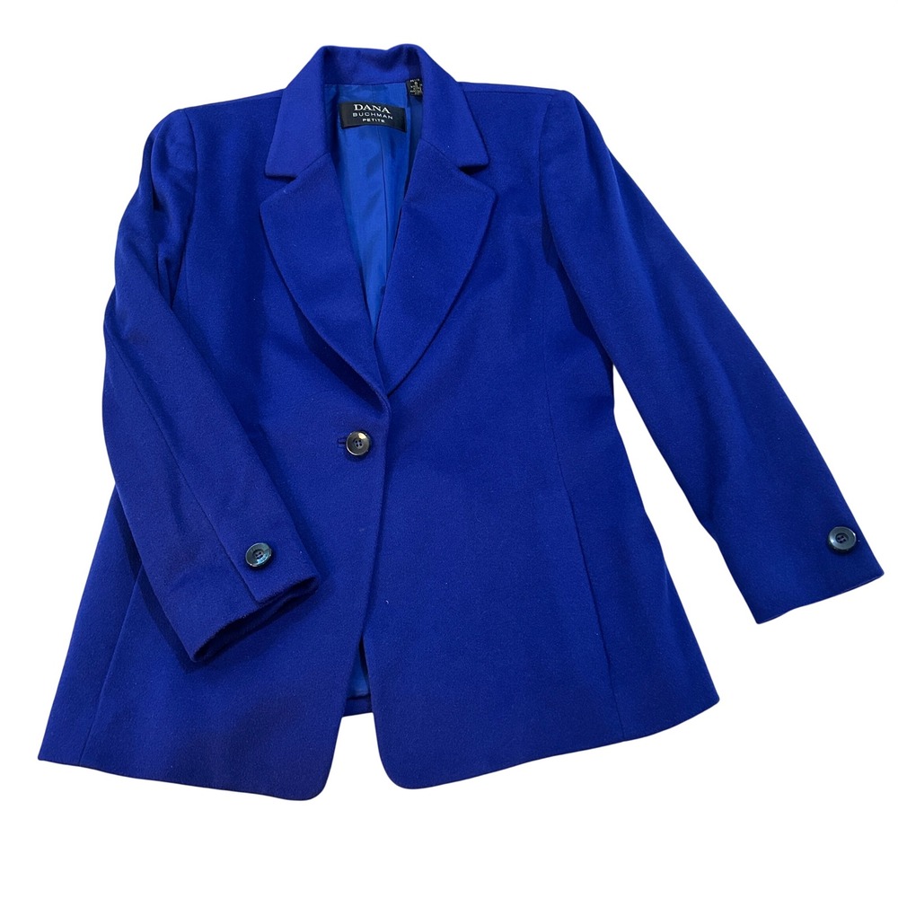 Dana Buchman Blazer‎ Vintage Cobalt Blue 100% Cashmere Solid Petite 8